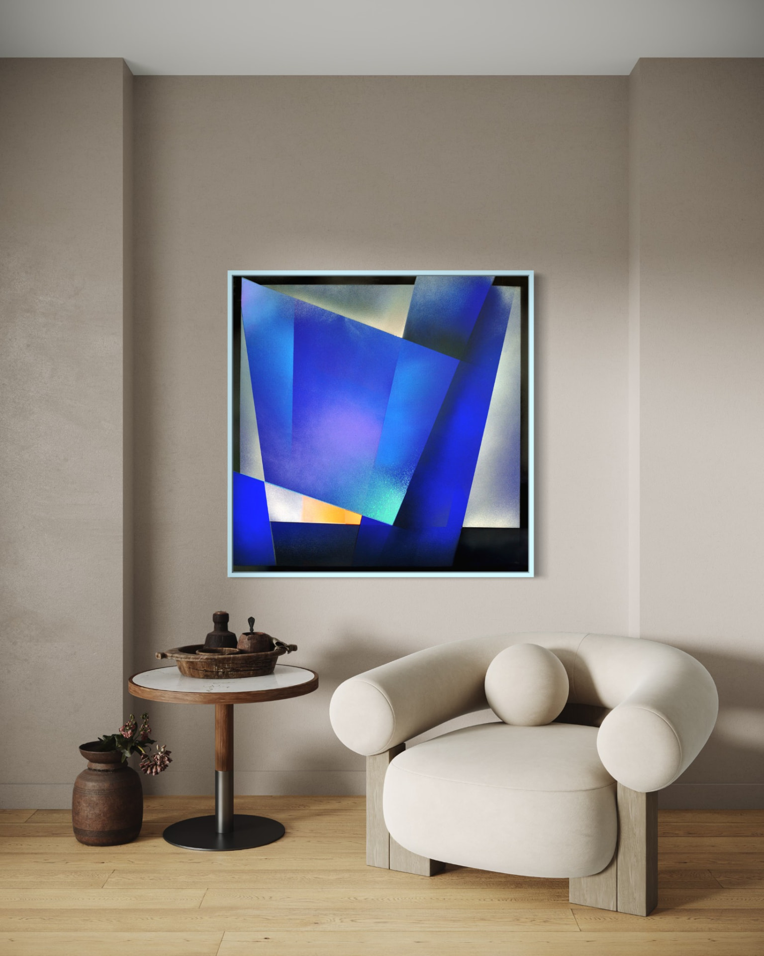 Jorge Engel artwork placed in a contemporary lounge