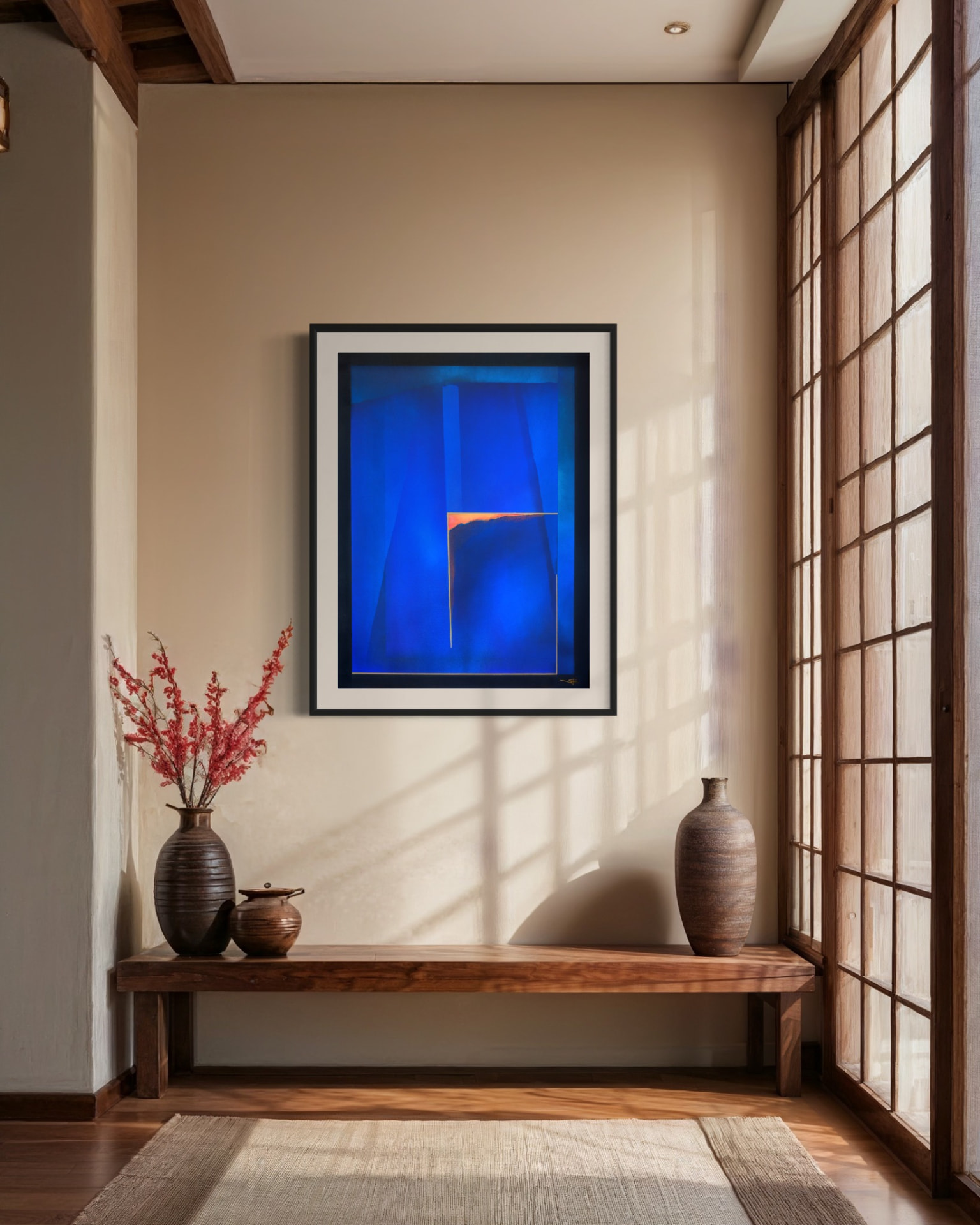 Jorge Engel artwork placed in a grand residential passage